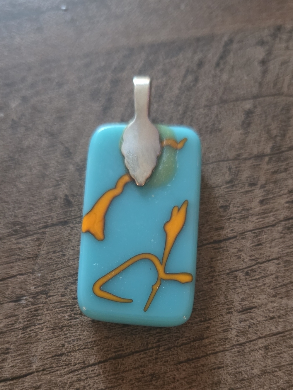 Homemade Blue and Orange Fused Glass Pendant - Picture 2 of 3